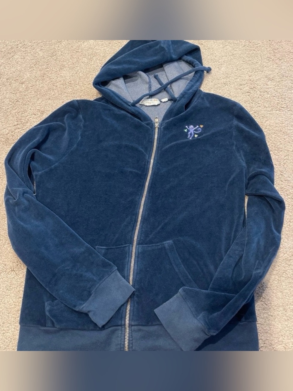 Roller Rabbit velour Navy Hoodie with Multicolor monkey Logo size S